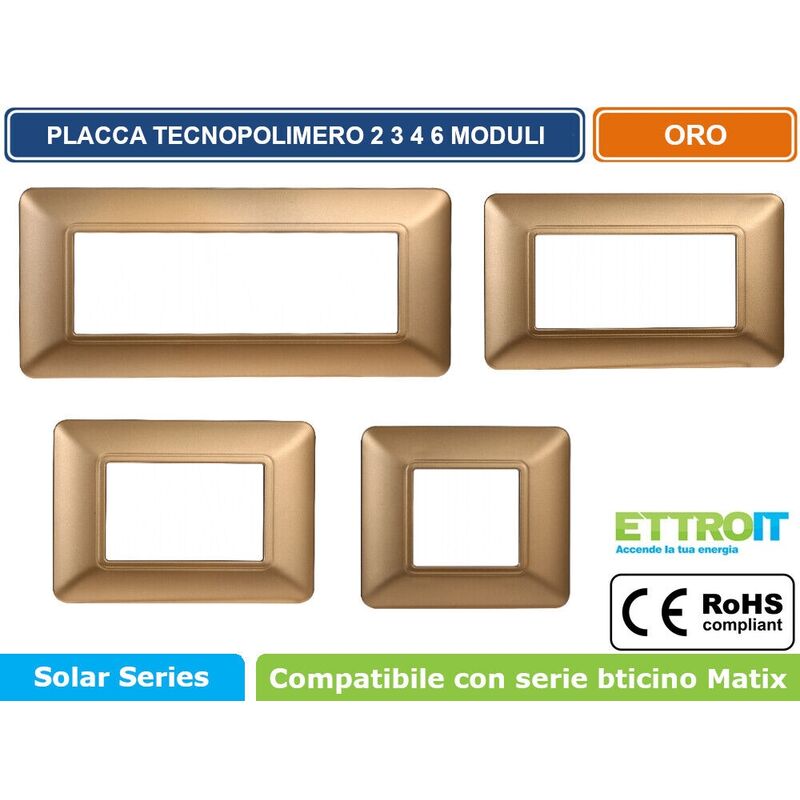 Placche Tecnopolimero 2 3 4 6 Moduli Compatibile Con Bticino Matix Vari Colori-6 Moduli-Oro Satinato