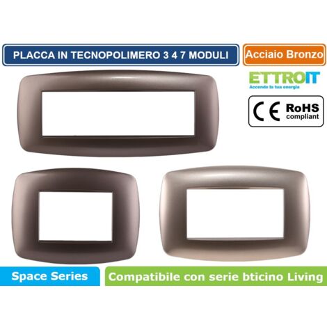 Ettroit Serie Space Placca 503 3P Moduli Slim Acciao Bronzo Compatibile Living LN87310