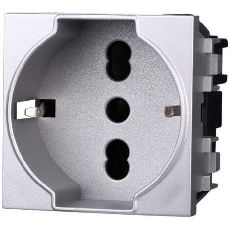 Ettroit Serie Space Presa Bivalente Bipasso Schuko16A Silver Tech Compatibile Bticino Living LG2102
