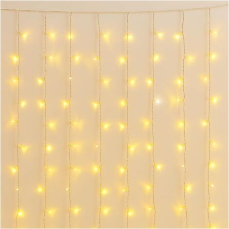 ETTROIT Tenda Luminosa 200 LED, 3Mt, Luce Giallo, Cavo Bianco, IP65, Prolungabile, Effetto Flash , Con fili uniformi da 1 metro , ghirlanda nataliza, negozi, balcone natale