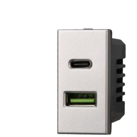 ETTROIT USB Caricatore 3.1A USB-A + USB Type C grigio Compatibile con Bticino Axolute - AG3002
