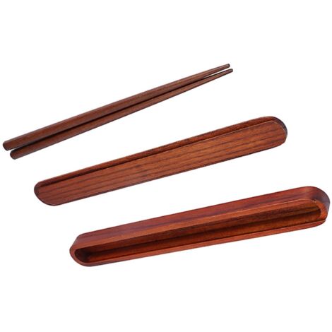 Étui à baguettes en bois portable, boîte de rangement compacte pour couverts de table, couleur bois foncé