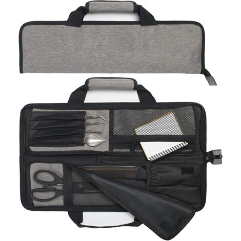 Étui à couteaux de chef enroulable - 12 poches pour couteaux et ustensiles de cuisine - Léger, durable et résistant aux taches - Parfait pour les chefs nomades - Couteaux non inclus.