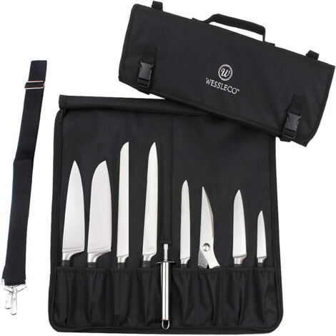 Étui à couteaux de chef enroulable, sac de rangement étanche pour couteaux, 8 compartiments, coloris noir
