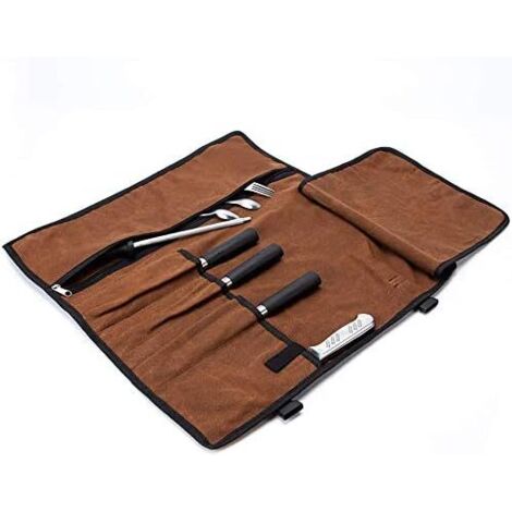Étui à couteaux étanche de 450 g (16 oz) en toile cirée, portable, à 4 compartiments, avec poche zippée, idéal comme cadeau pour chef.