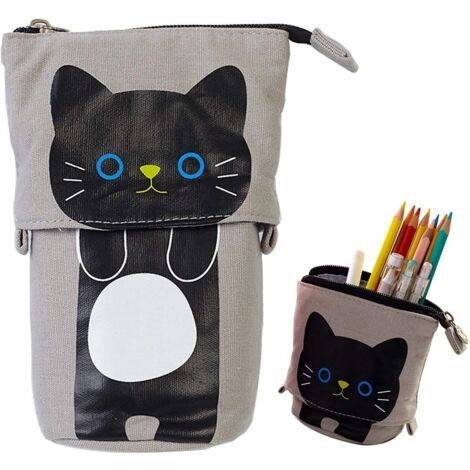 Étui à crayons en toile à fermeture éclair (chat noir)