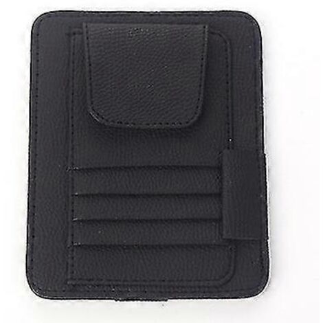 Étui à lunettes de voiture multifonctionnel en cuir avec housse de pare-soleil, porte-cartes, porte-permis de conduire et porte-cartes de facturation - Noir