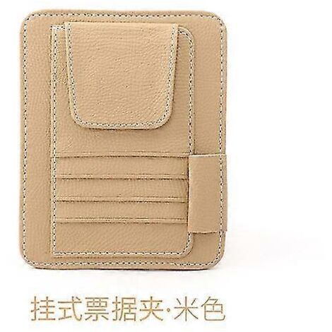 Étui à lunettes de voiture multifonctionnel en cuir, sac de rangement pour voiture, housse de pare-soleil, porte-cartes, porte-permis de conduire, porte-cartes de facturation - Pare-soleil - Beige