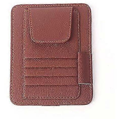 Étui à lunettes de voiture multifonctionnel en cuir, sac de rangement pour voiture, housse de pare-soleil, porte-cartes, porte-permis de conduire, porte-cartes de facturation - Pare-soleil - Marron