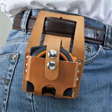 Étui à ruban en cuir véritable de qualité supérieure – Étui à outils robuste pour ceinture Construction en cuir de vachette de qualité professionnelle (12 x 14,5 cm)