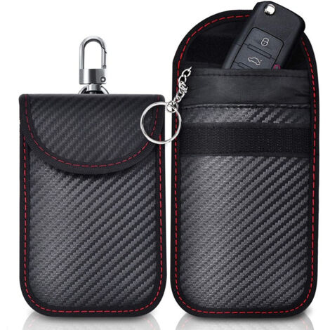 Etui Anti RFID Clé Voiture Signal Blocage Faraday Pochette Sac, Lot de 2 Pochettes Blocage Signal RFID pour Clé Voiture, Étui de Protection Anti RFID en Fibre de Carbone