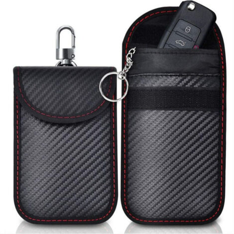 Etui Anti RFID Clé Voiture Signal Blocage Faraday Pochette Sac, Lot de 2 Pochettes Blocage Signal RFID pour Clé Voiture, Étui de Protection Anti RFID en Fibre de Carbone