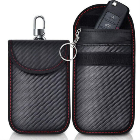 Etui Anti RFID Clé Voiture Signal Blocage Faraday Pochette Sac, Lot de 2 Pochettes Blocage Signal RFID pour Clé Voiture, Étui de Protection Anti RFID en Fibre de Carbone