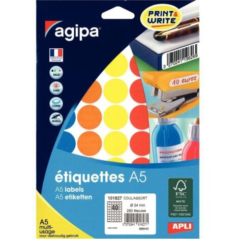 Étui de 280 pastilles de couleur diamètre 24 mm coloris assortis