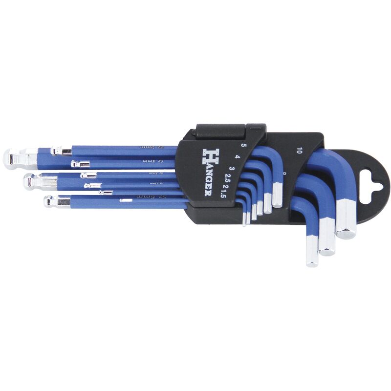 Jeu de 9 clés mâles 6 pans tête sphérique magnétiques - hanger - 250112