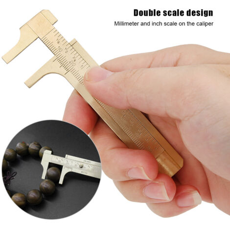Étui de mesure en laiton 80mm pour bijoux, double échelle graduée, outil de précision pour joailliers et artisans.