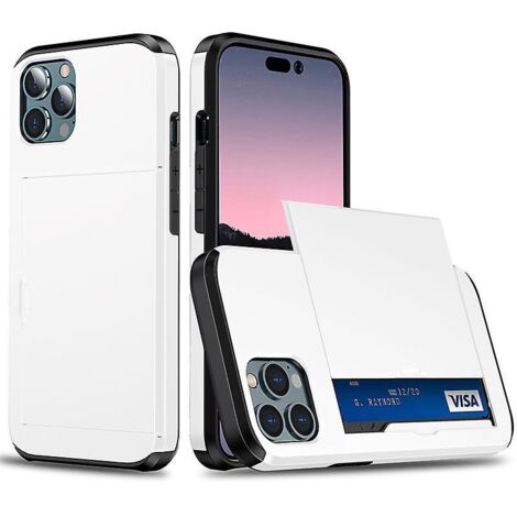 Étui de protection pour iPhone 12/12 Pro avec emplacement pour carte, blanc, en silicone TPU et polycarbonate antichoc