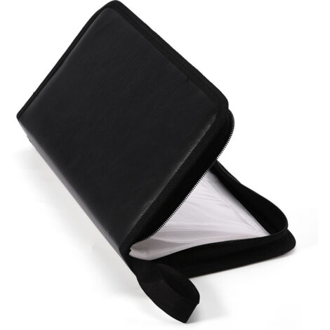 Étui de rangement portable en cuir PU pour 80 CD/DVD, grande capacité, organisateur noir pour disques compacts et DVD.