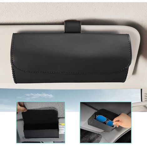 Étui de rangement pour lunettes de soleil et lunettes de vue avec clip, accessoire intérieur compatible avec tous les modèles de voitures, couleur noire.