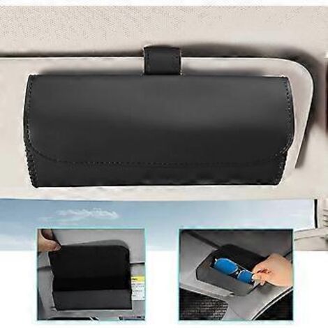 Étui de rangement pour lunettes de soleil et lunettes de vue avec clip, accessoire intérieur compatible avec tous les modèles de voitures (noir)