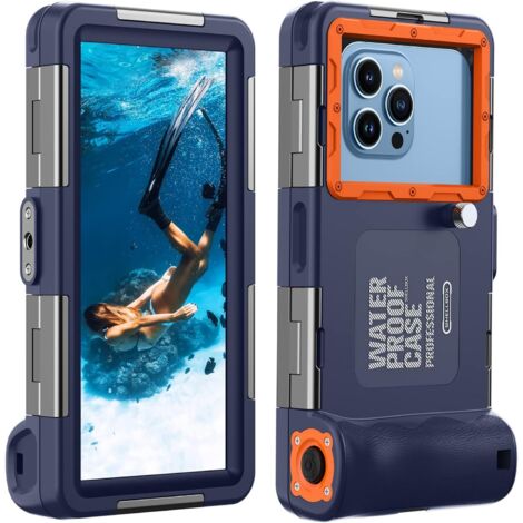 Étui de téléphone étanche IPX8 universel pour plongée, coque bleu marine avec valve d’air