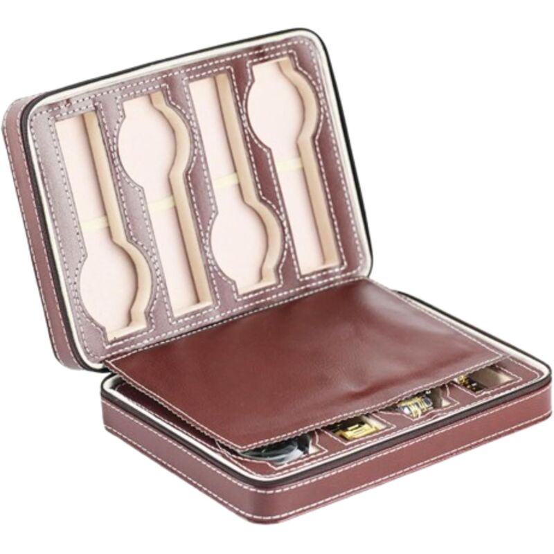 Étui de voyage pour montre, vitrine de montre, organisateur de montre, boîte de rangement portable à fermeture éclair pour 8 montres (café)