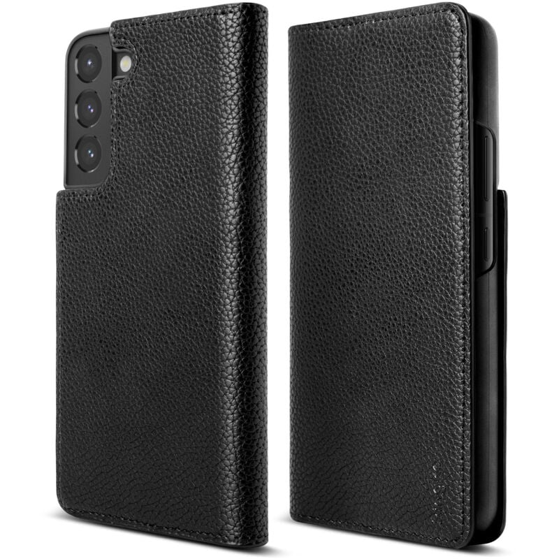 Étui en cuir avec rabat pour Galaxy S22+ Folio Signature noir