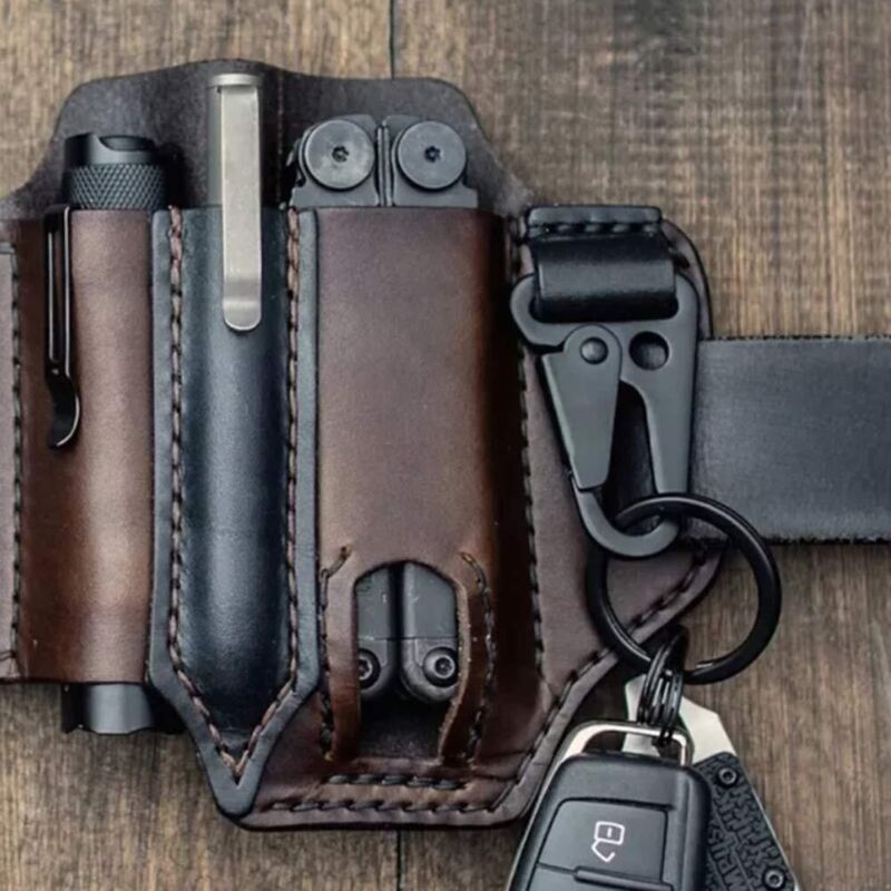 Étui en cuir pour outil multifonction, sac de rangement en cuir avec porte-clés pour ceinture et étui pour lampe torche.