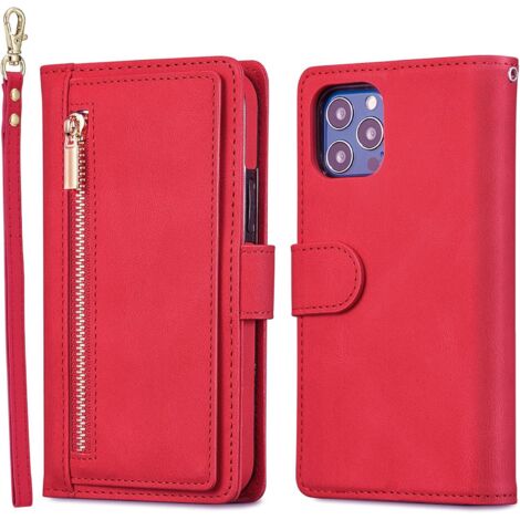 Étui magnétique en cuir grande capacité pour iPhone 12 Pro (rouge)