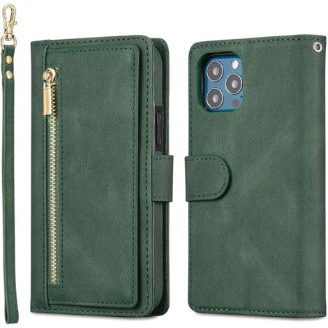Étui magnétique en cuir grande capacité pour iPhone 12 Pro (vert)