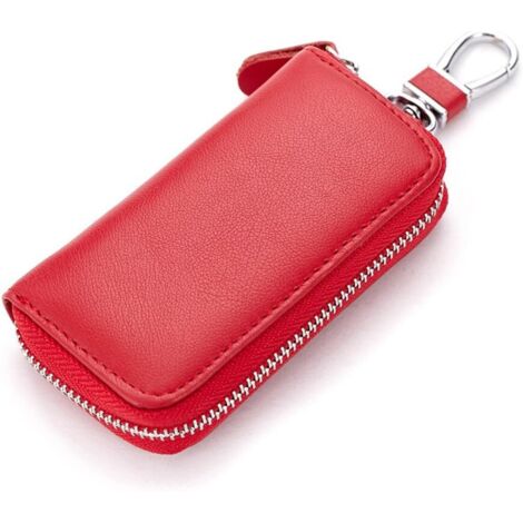 Etui porte-clés multifonction en cuir à fermeture éclair (rouge),