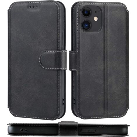 Étui portefeuille pour iPhone 12 6,1 pouces 12 Pro (noir),
