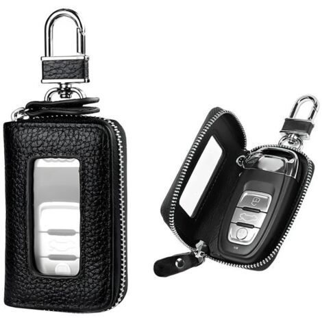 Étui pour clé de voiture en cuir de vachette véritable, étui universel pour clé de voiture avec toit ouvrant, noir