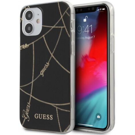 Étui pour iPhone 12 mini Guess Collection Chaîne Dorée Noir