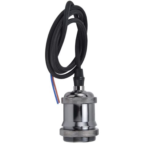 EU 100-240 V - Prise de lampe - 1 m - En aluminium tressé - Avec câble - Pour chambre à coucher - Noir perle