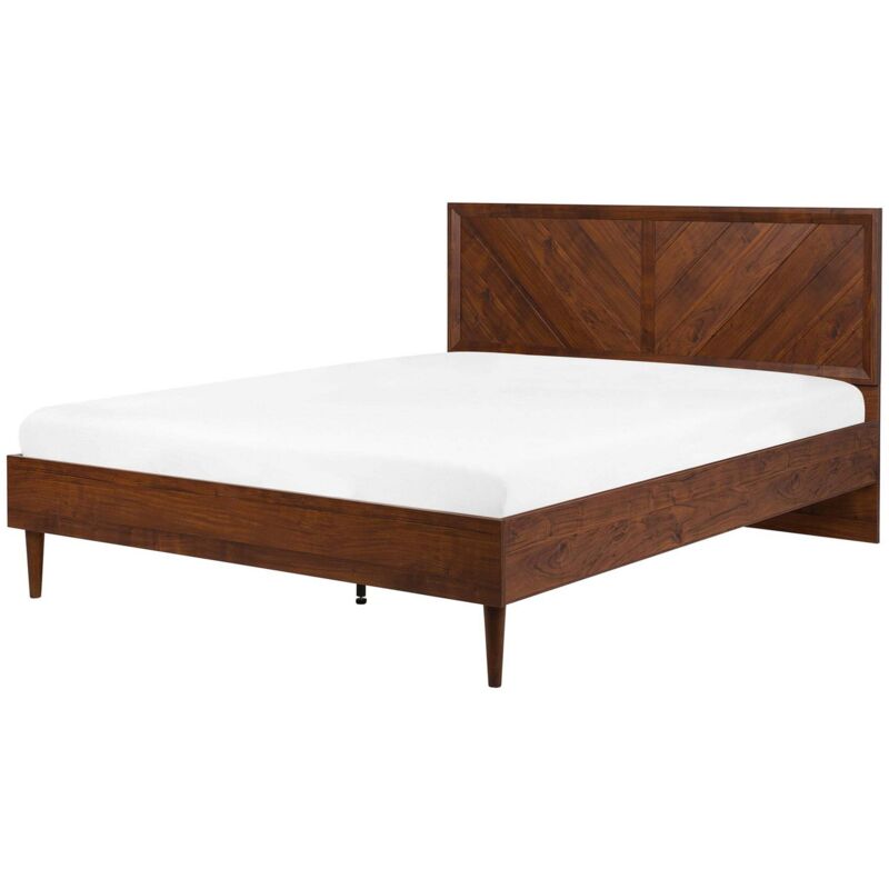 Beliani - Modern Minimalist Eu King Size Bed 5ft3 Dark Wood Mialet