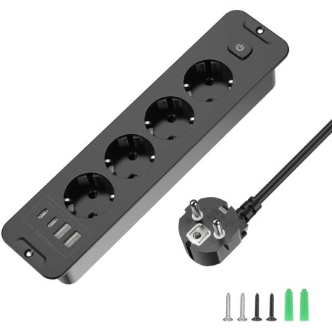 EU KR Table prises encastrées PD20W prise intégrée avec 4 prises 4 USB bureau Extension de bureau meubles cachés prise de courant, Noir