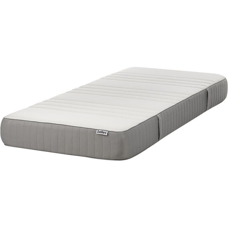 Beliani - Eu Single Size Hard Firm Gel Foam Mattress 3ft Polyester Removable Cover Filling Zipper White And Grey Happiness