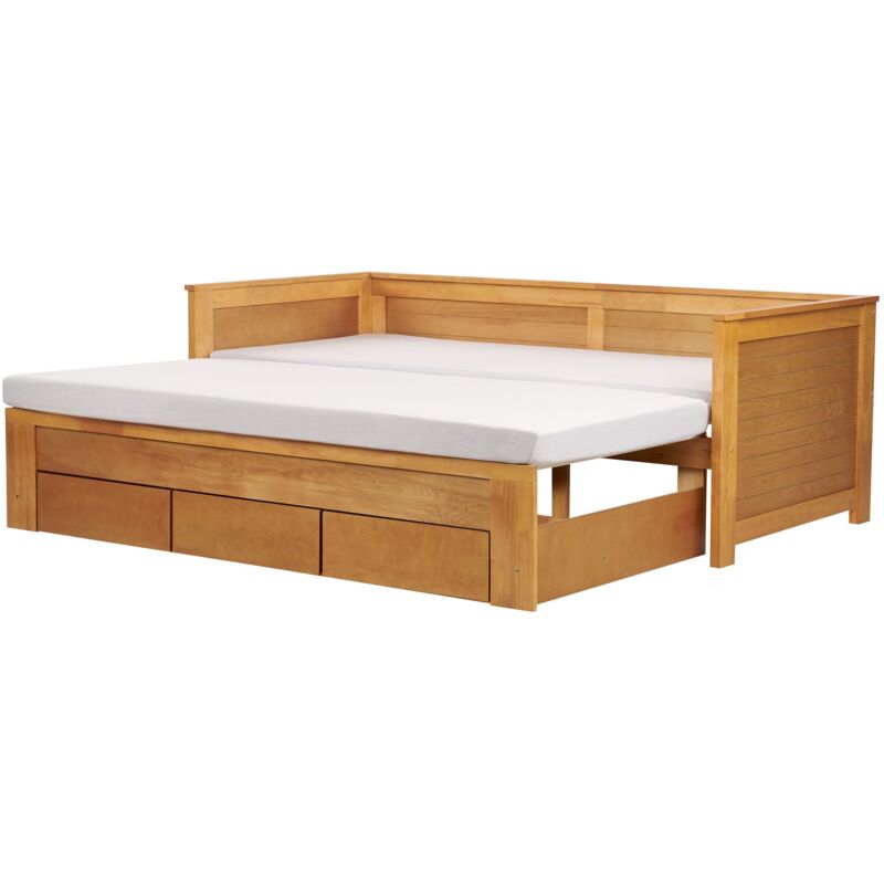 Beliani - eu Single to Super King Size Daybed 3ft to 6ft with Storage Rubberwood Light Wood Cahors