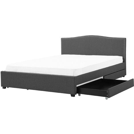 EU Super King Size Bed Frame 6ft Linen Fabric Storage Vintage Grey Montpellier