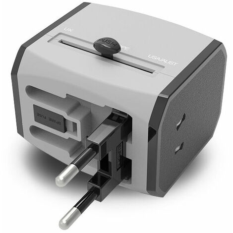 EU, UK, US Euro Europe Plug Adapter with 3 USB Ports, Grounded European Travel Adapter with 3 USB Ports(grey