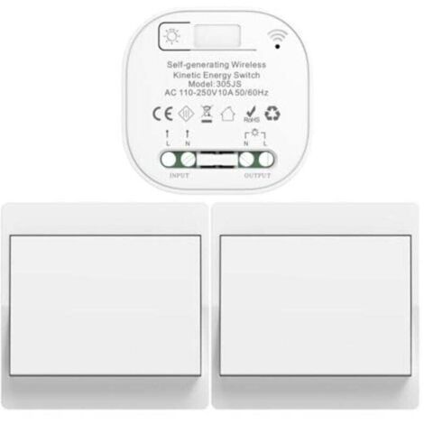 EU Wireless Switch Kit, Battery-Free, Self-Powered Wireless Two-Way Switch, Wireless Radio Remote Control Switch for Home Lighting (EU 1Gang 2V1A)