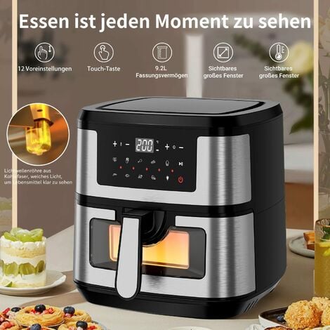 JOEAIS EUARY Heißluftfritteuse 9.7L XXL Airfryer Ohne Öl Heizluft Fritteuse LED Touchscreen, 1600,00 W, Airfryer Einstellbare Zeit/Temperaturregelung für Luftbraten, Braten