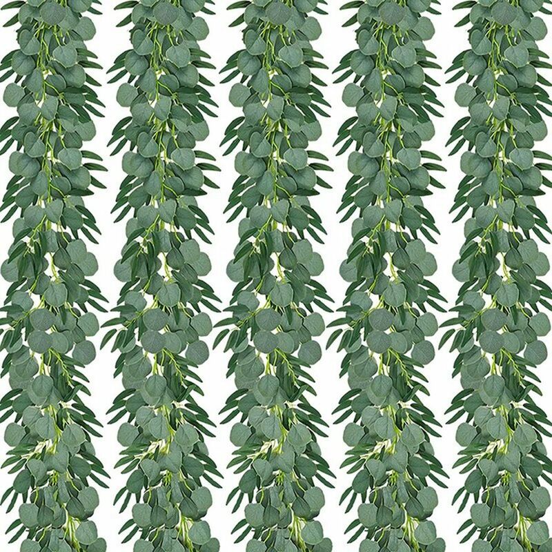 Eucalyptus Artificiel avec Guirlande de Saule Faux Plante de Vigne avec Feuilles Faux Dollar en Argent