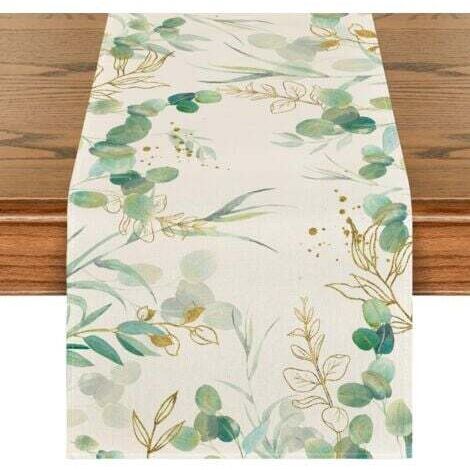 Eucalyptus Feuille Été Chemin de Table, Printemps Saisonnier Cuisine Table Décoration Intérieur Vacances Fête Décor 40x140 cm