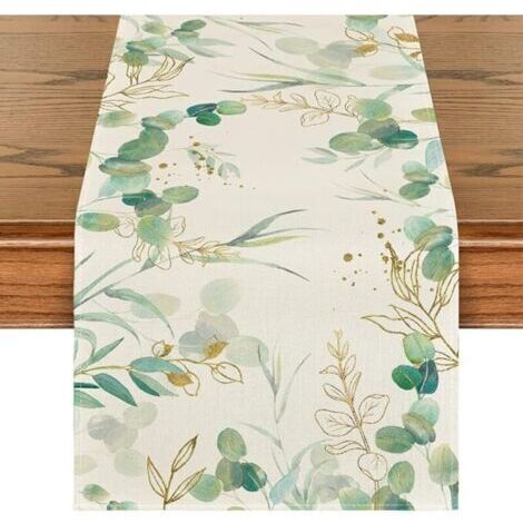 Eucalyptus Feuille Été Chemin de Table, Printemps Saisonnier Cuisine Table Décoration Intérieur Vacances Fête Décor 40x140 cm