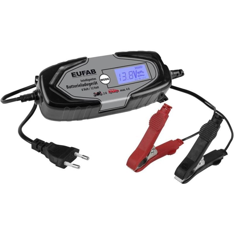 Eufab Intelligentes Batterieladegerät 6/12V 4A, auch für Lithiumbatterien 16647 Chargeur, Chargeur automatique 12 V, 6