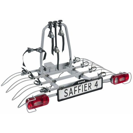 Eufab – Porte-vélos plateforme basculant 4 vélos – Charge maximale 70 kg – Fixation attelage avec système de serrage rapide – Compatible 7 broches