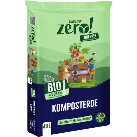 EUFLOR Bio Zero Komposterd organischer Naturdünger Hochbeet Kompost Torffrei 40L