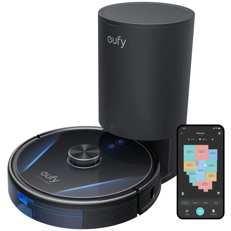 Eufy - RoboVac LR30 Hybrid+ Robot Aspirapolvere+Mocio, Autosvuotante, Capacità 60 giorni, iPath Laser Navigation, Aspirazione Ultraforte 3.000 Pa,